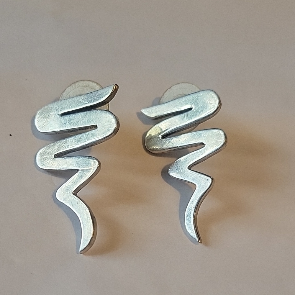Vintage Zig Zag Sterling Silver Earrings